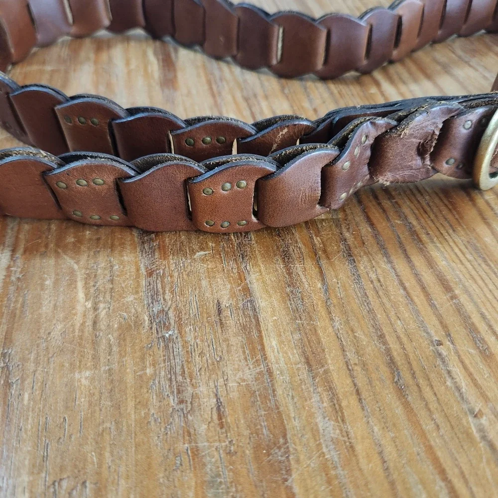 Vintage Brown‎ Leather Linked Belt Brass Hardware Medium Large 44